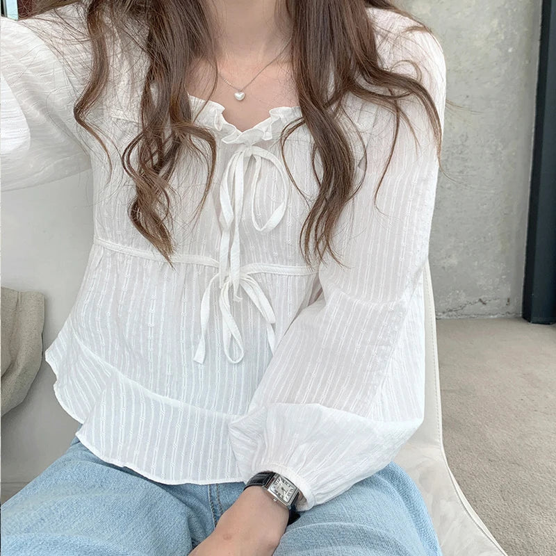 New Spring Women White Linen Cotton Blouses Girls Casual Shirt Women Long Sleeve Tops Korean Femme Soft Blusas Aiertu