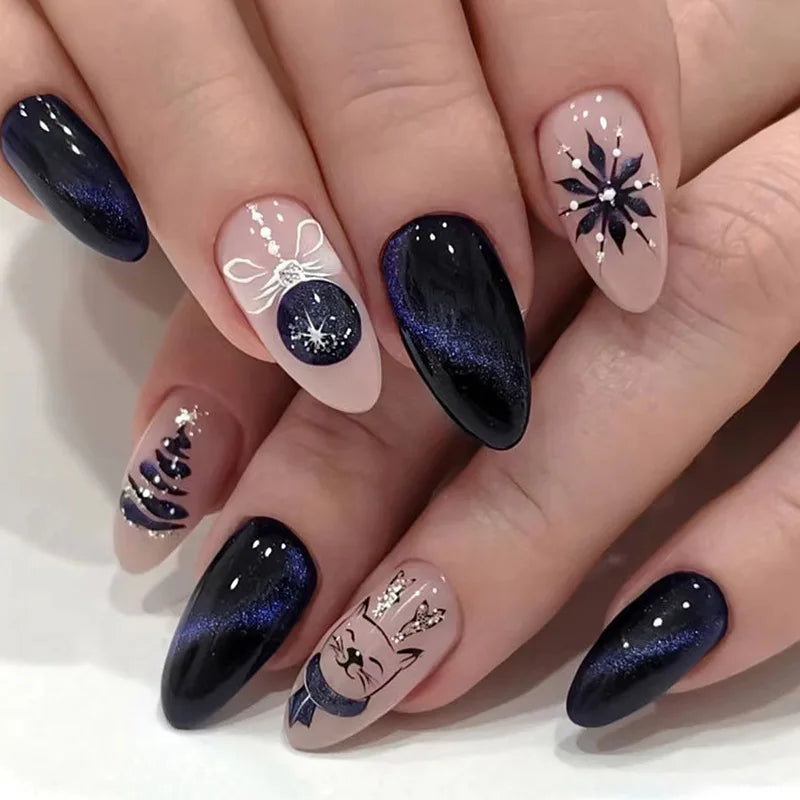 Aiertu Medium-length Acrylic Almond Fake Nails Art Cool Hottie Girl Wear False Nails Europe and USA Press on Nail Removable French Nail Aiertu