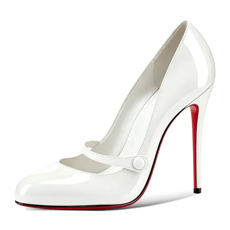 AIERTU  -  New Slim Heel sexy Shallow Mouth 12cm Round Toe Women's Straight Line with Rhinestone Buckle Retro Mary Jane Single Shoe Aiertu
