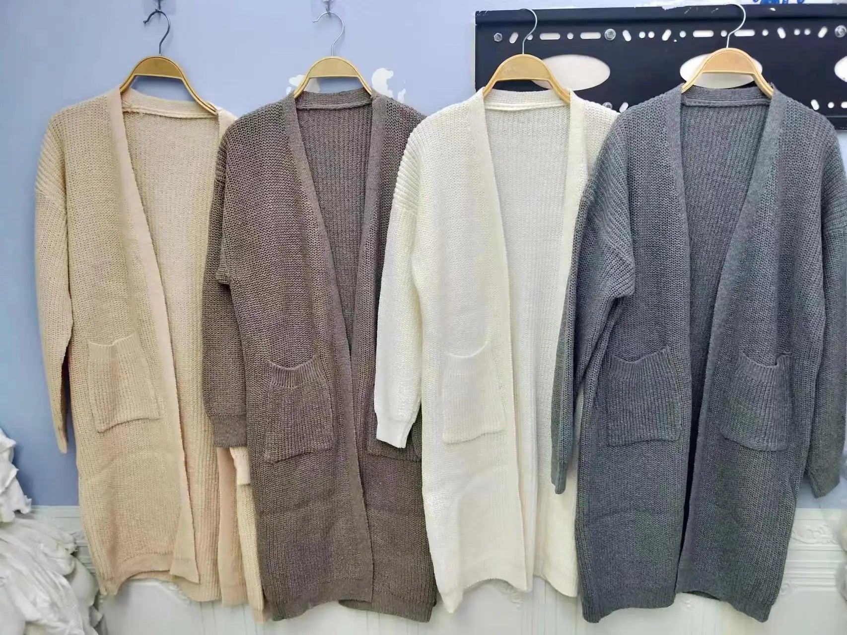 Women Pockets Sweater Cardigan Kintted Jacket Spring Autumn Crochet Loose Long Winter Maxi Warm Jumper Coat Cardigans Aiertu