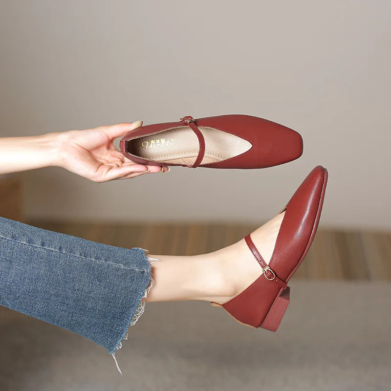 Aiertu Woman Spring Casual Square Toe Low Soft Soled Shoes Lolita Ballerina Red Flats Female Elegant French Retro Buckle Mary Janes Aiertu