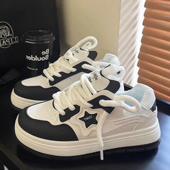 Aiertu Women Platform Sneakers Star Design Lace Up Skateboard Flat Outdoor Comfortable Running Sports Shoes Tennis Jogging Sneakers Aiertu
