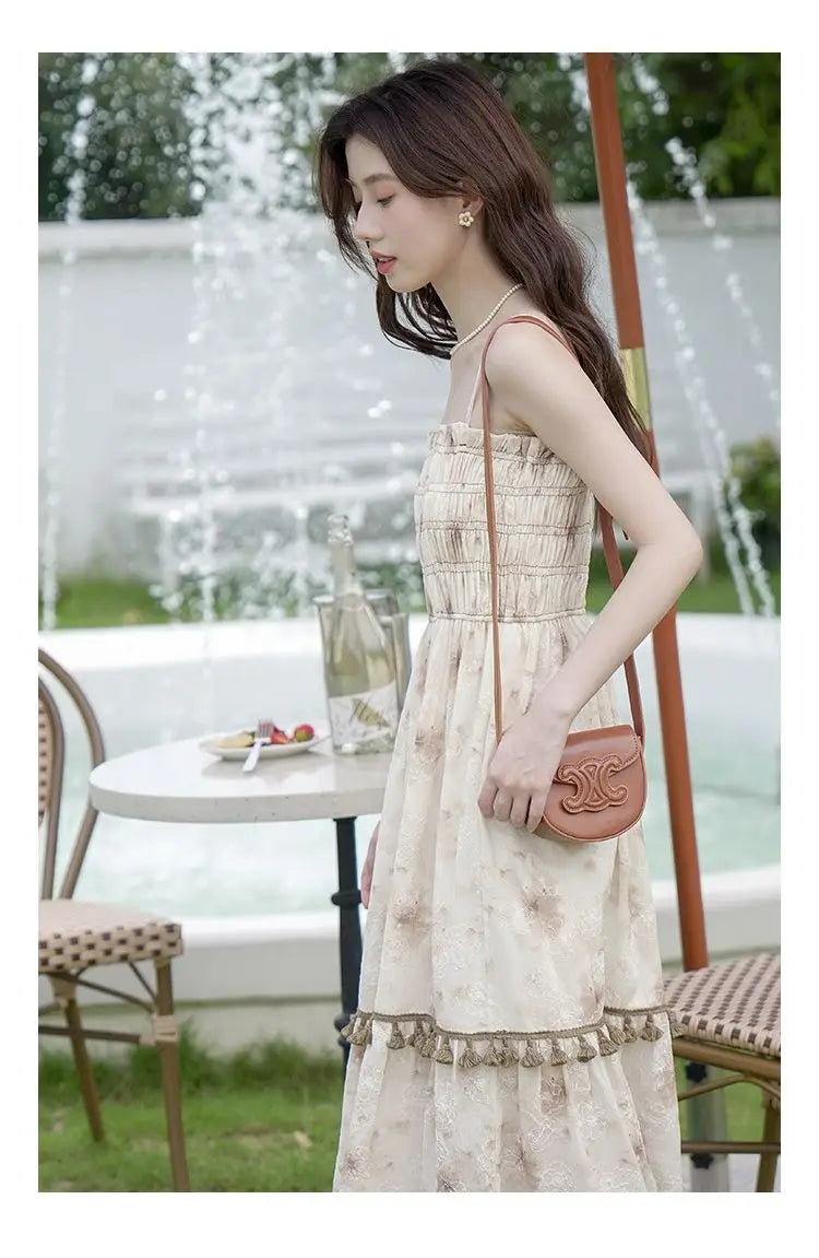 Aiertu 2024 Autumn Vintage Elegant Slip Dress Women Casual Fashion Korean Style Floral Dress Female Beach Evening Party Vacation Dress Aiertu