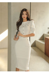 Aiertu  Queen Hot Sale Spring White 2 Pieces Set Women Short Tops + High Waist Pencil Skirts Casual Simple Office Lady Skirt Suit Aiertu