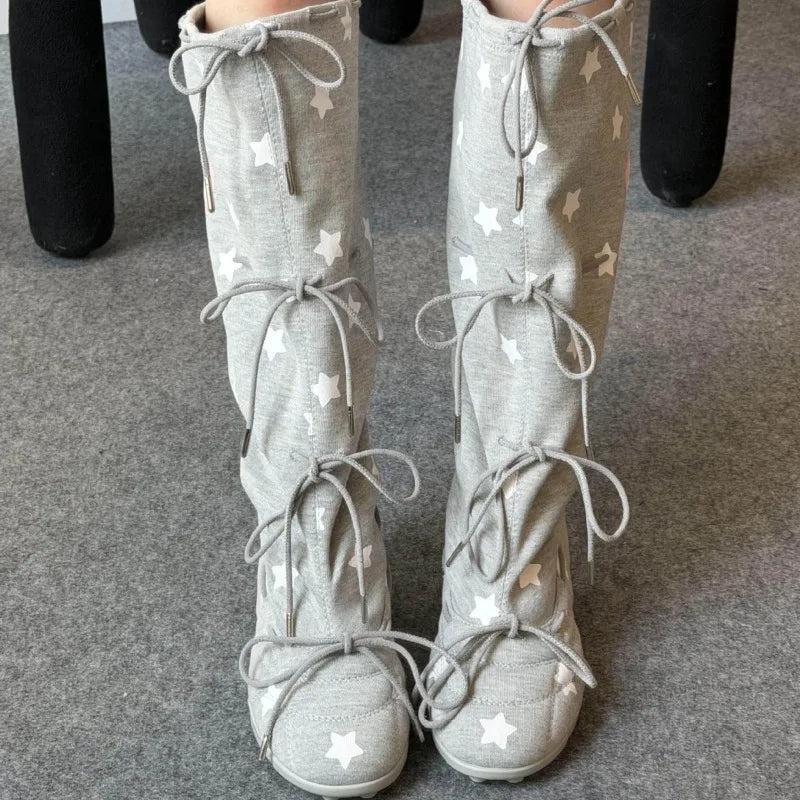 AIERTU  -  Fashion Women Shoes Sweet Style Round Head High Heeled Boots for Woman Exquisite Lace Knee High Boots Designer Shoes Botas Mujer Aiertu