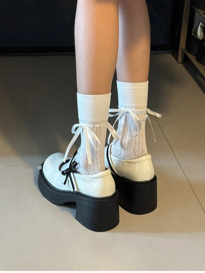 Aiertu Back  to school Platform High Heel Women Mary Jane Shoes Fashion Butterfly-knot Spring Autumn Ladies Dancing Party Prom Leather Shoes Aiertu