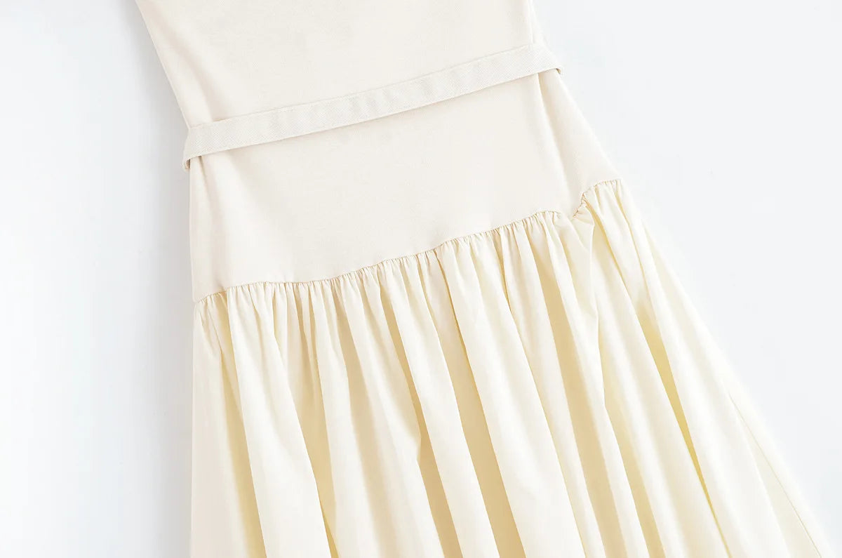AIERTU  -  autumn new women's casual fashion temperament simple sleeveless tube top slim stitching belt mid-length dress Aiertu