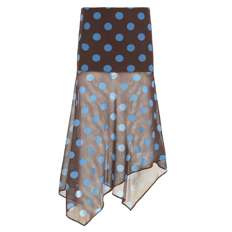 AIERTU  -  Style Fashionable Polka Dot Irregular Mesh Skirt New Temperament Light and Mature Style Mid-length Skirt Aiertu