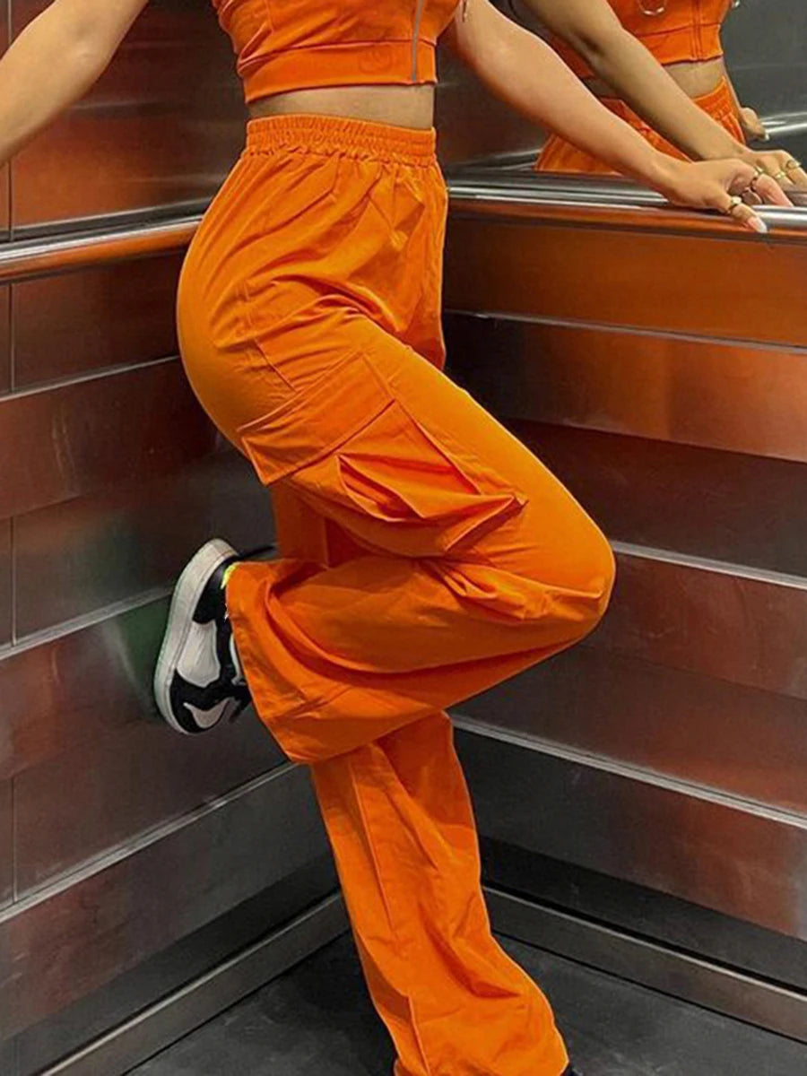 AIERTU  -  Halloween Baggy Cargo Pants Low Waist Loose Jogger Parachute Pants with Drawstring Orange Wide Legs Y2K Chic Trousers Streetwear Aiertu
