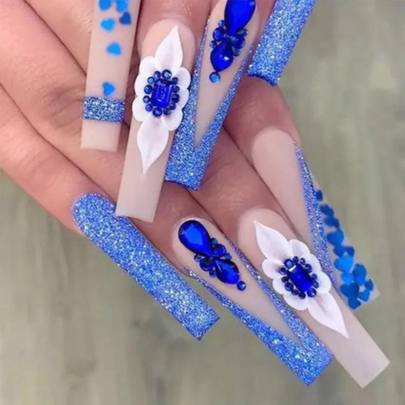 Aiertu 24pcs Artifical Bails With Glue Fake Nail Tips With Design Detachable Press On Nails Long Fake Nail Finished Nail Piece Sticker Aiertu