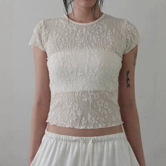 AIERTU  -  Retro Chinese Three-dimensional Jacquard Rose Simple Texture Short-sleeved Slim T-shirt Top Short Style Aiertu