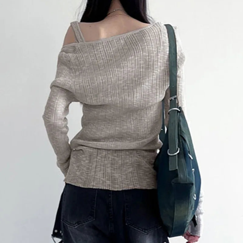 Aiertu Two Pieces Set Autumn Simple Casual Long Sleeve Vintage Women T-shirts + Japanese Solid Bottoming Y2k Aesthetic All Match Tanks Aiertu
