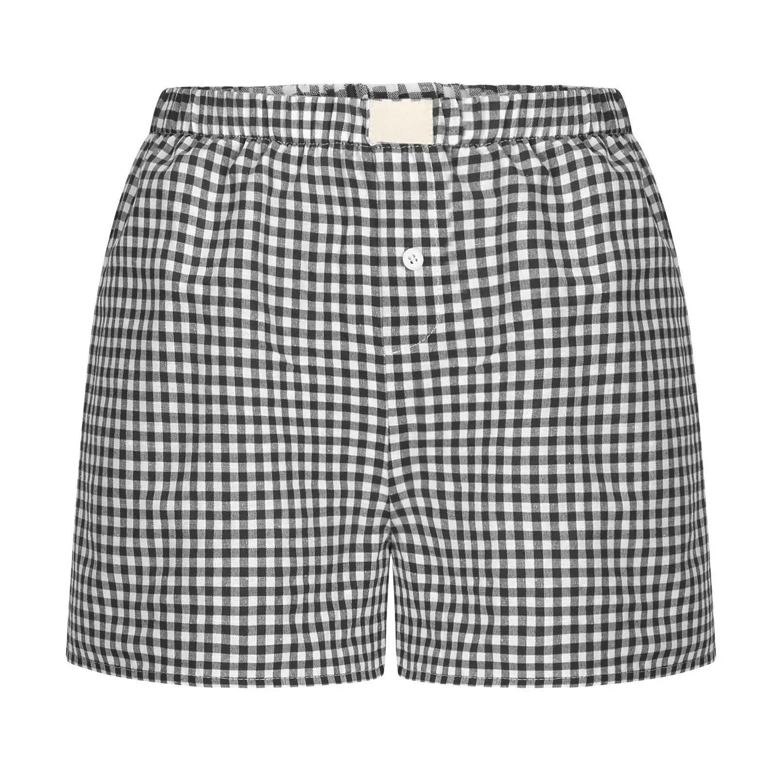 Aiertu Gingham Boxer Shorts for Women Teen-girls Elastic Waistband Pull-on Red Blue Plaid Shorts Outfit Casual Lounge Summer Shorts Aiertu
