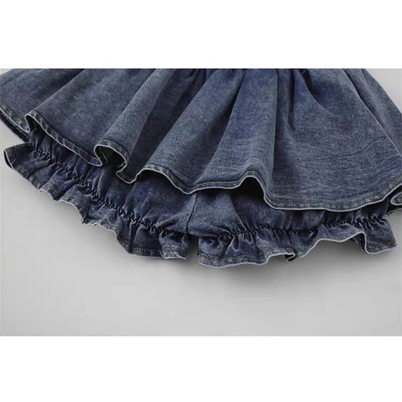 Aiertu Grunge Y2k Bow Denim Skirt with shorts Kawaii Women Vintage Gyaru Ruffle Low Waist Sexy Pleated Mini Skirts Summer Streetwear Aiertu