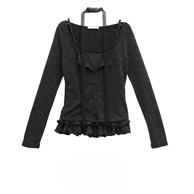 AIERTU  -  2 Pieces Cardigans Korean Fashion Spring Autumn Polka Dot Sweet Woman Sweaters Ruffles Vintage Sueteres Mujer Aiertu
