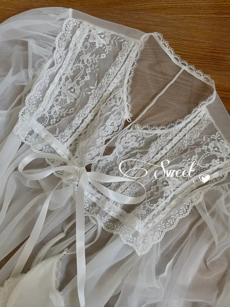 Aiertu Autumn White Fairy Vintage Sweet Dress Women Mesh Lace Sexy Casual Korean Dress Female Patchwork Designer Princess Dresses Aiertu