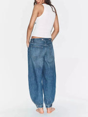AIERTU  -  Spring New Sweet Fashionable Mid-Waist Bow Decorated Balloon Denim Pants Women's Clothing Loose Fit Long Pants Aiertu