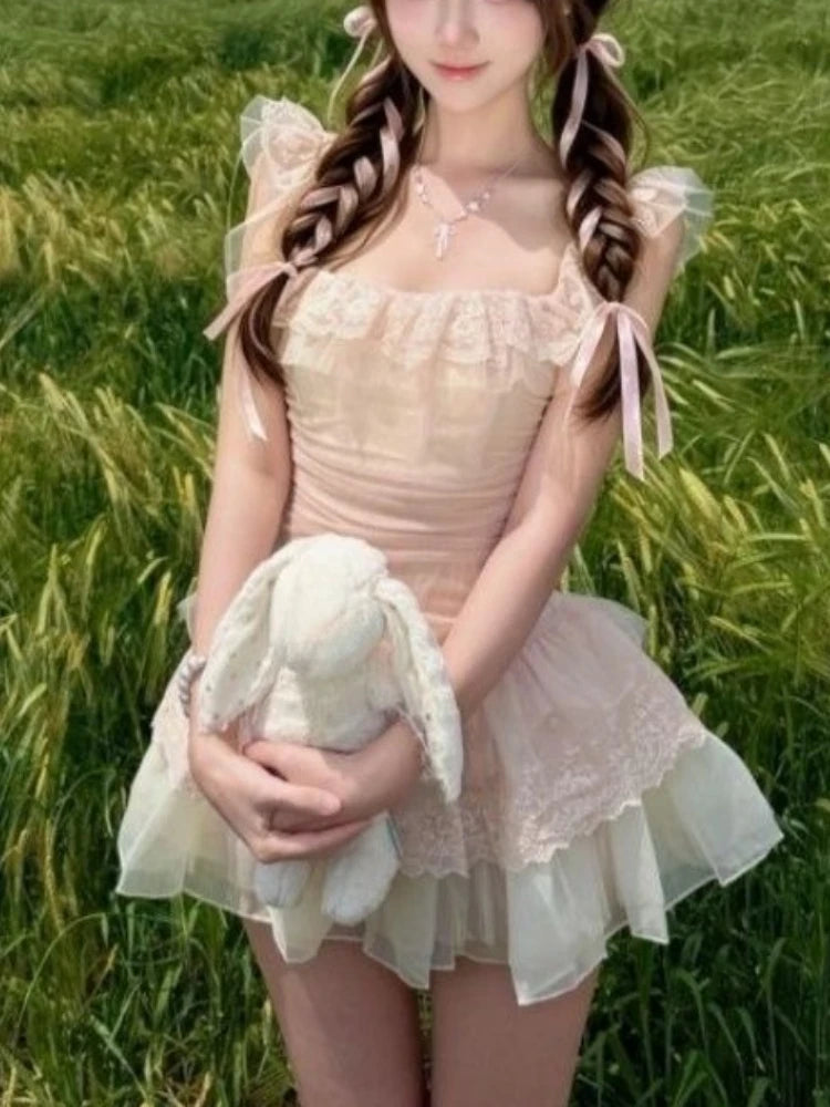 AIERTU  -  Japanese Sweet Kawaii Dresses Women Chic Y2k Design Cute Pink Mini Dress Harajuku Fashion Princess Birthday Party Lovely Outfits Aiertu