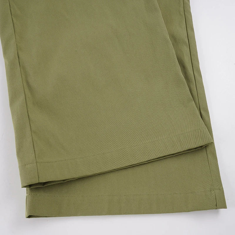 AIERTU  -  Harajuku Street Low Waist Green Slimming Club Wide Leg Trousers Simple Versatile Commuting Pockets Pants for Women Aiertu