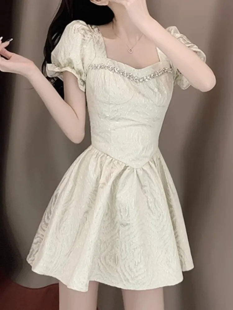 Aiertu Summer Women Fashion Elegant Solid Chic Mini Dress Vintage A-Line Birthday Party Clothes Female Vestidos Robe New Aiertu