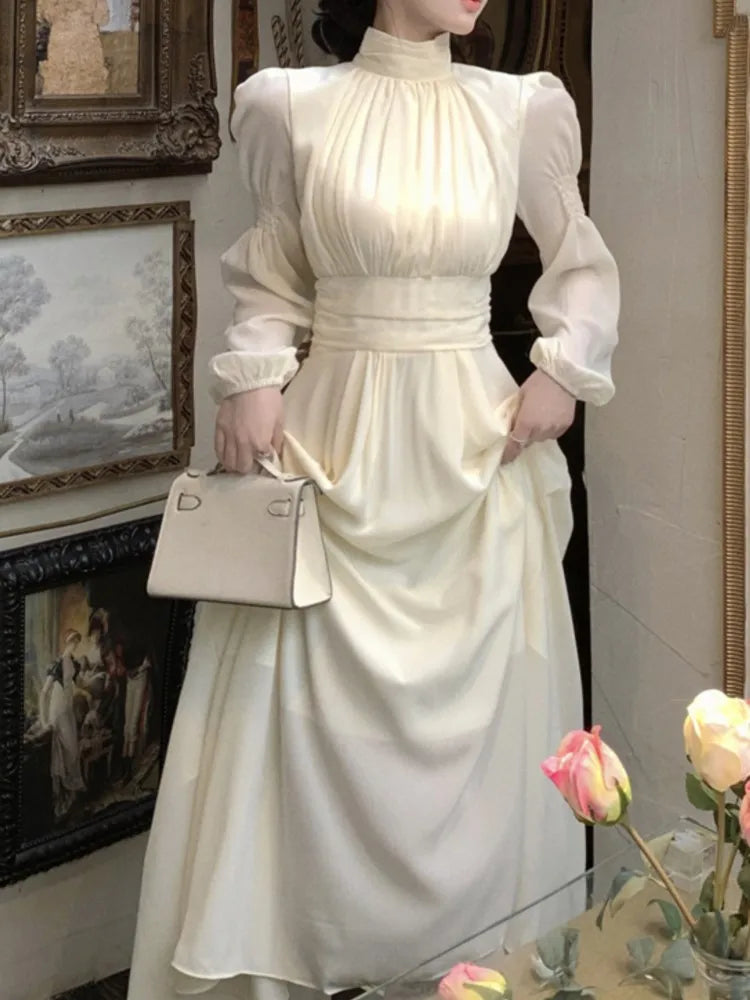 Aiertu Fashion New Women Elegant Casual Long Dress Autumn Vintage A-Line Solid Party Birthday Dresses Female Clothes Robe Vestidos Aiertu