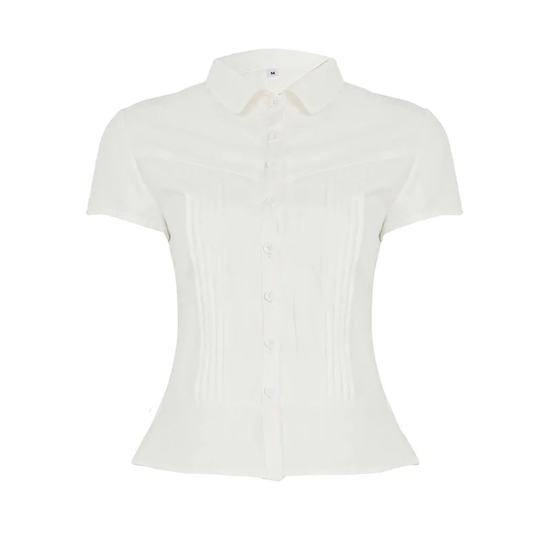 AIERTU  -  Doll Collar Shirt Women's Summer New Design Sense Niche Slim and Thin Short-sleeved Shirt Aiertu