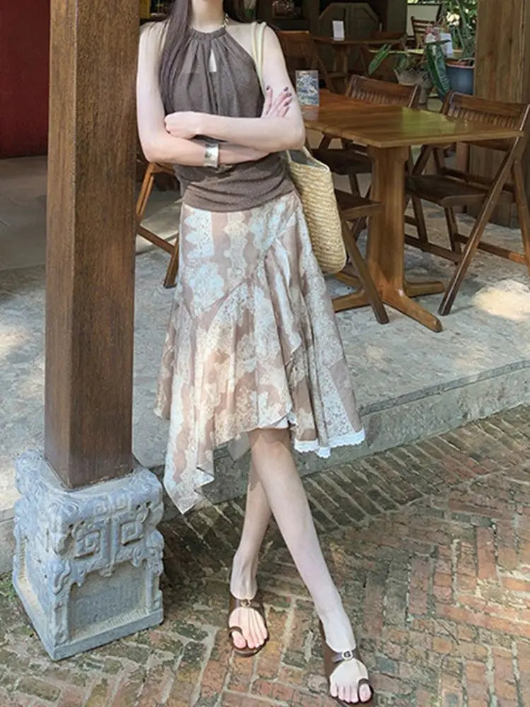AIERTU  -  New Irregular Lace Splicing Hip Skirt Retro Versatile High Waist Hip Cover Mid-length Skirt Aiertu