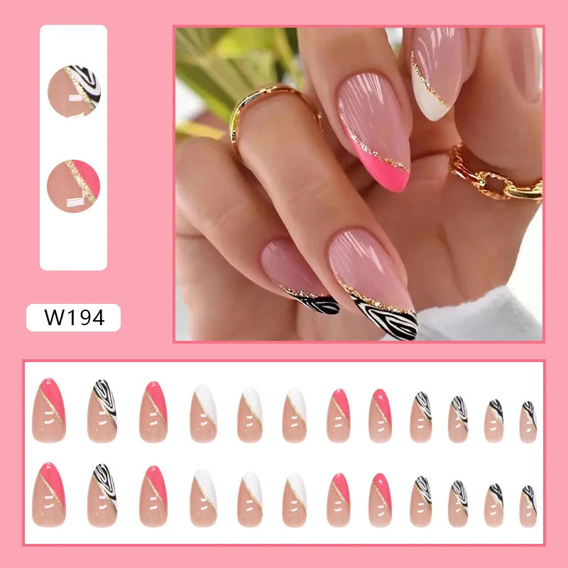 Aiertu 24pcs/Box Ballerina Nail Tip Purple with Design Manicure Patches Fresh Floral Almond False Nails Press on Med Nails Detachable Aiertu