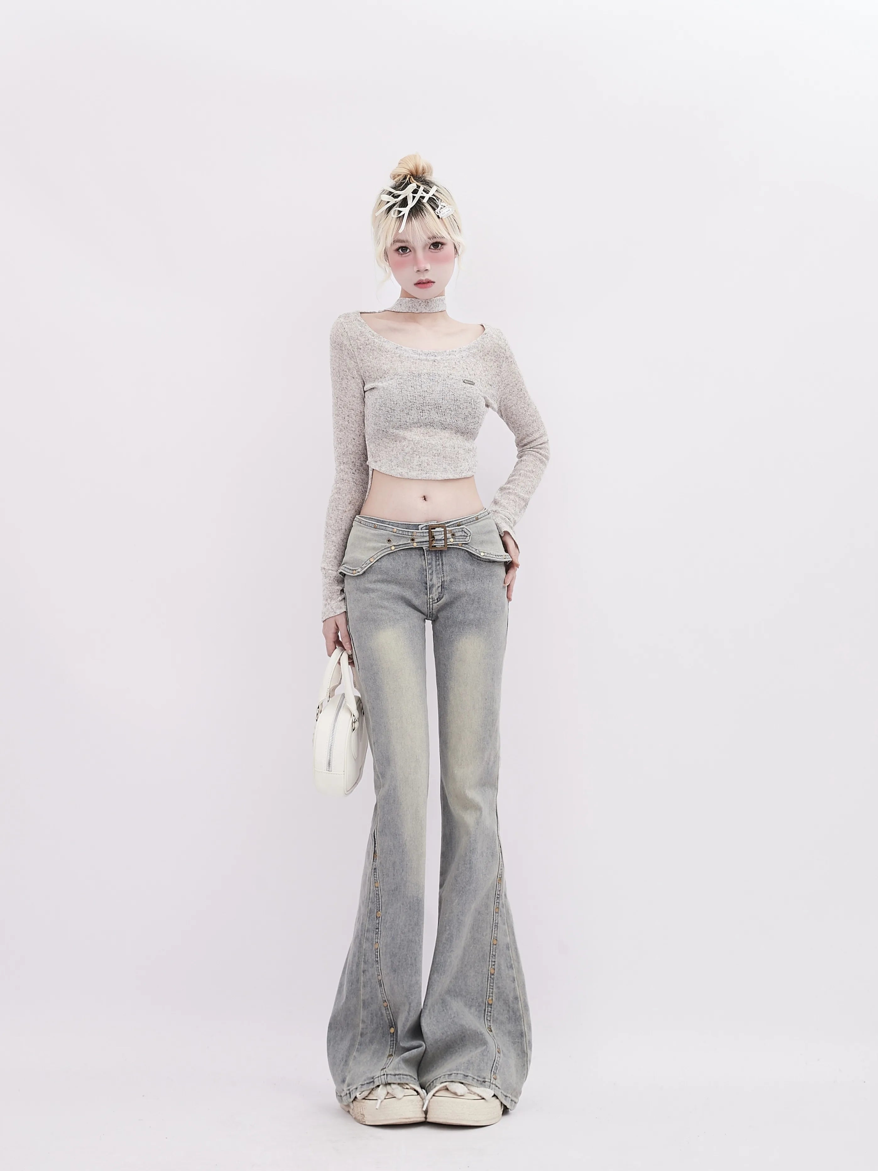 Aiertu Women's Light Blue Flare Jeans Baggy Harajuku Vintage Denim Trousers Y2k Jean Pants Japanese 2000s Style Trashy Oversize Clothes Aiertu