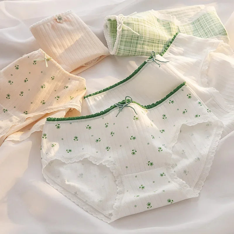 5Pcs/set Cotton Panties for Women Girl Briefs Underwear Plus Size Cute Soft Short Pantys Sexy Lingerie Female Ladies Underpants Aiertu