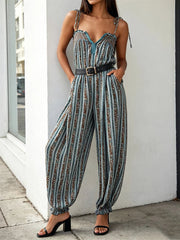 AIERTU  -  Summer Women Long Jumpsuits Retro Floral Print Tie-Up Spaghetti Strap Lantern Pant Romper Casual Loose Cami Overalls Aiertu