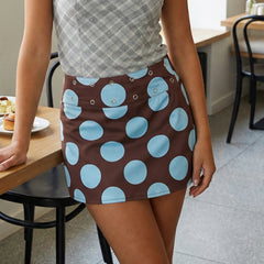 AIERTU  -  Summer Dots Printed Mini Skirt for Women Buttons High Waist Short Skirt for Daily Life Party Streetwear Aiertu