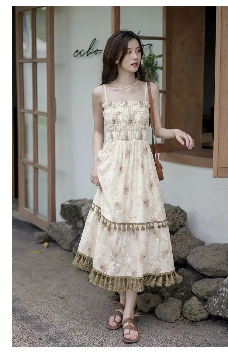 Aiertu 2024 Autumn Vintage Elegant Slip Dress Women Casual Fashion Korean Style Floral Dress Female Beach Evening Party Vacation Dress Aiertu