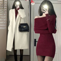 Aiertu DRESS TO IMPRESS Elegant Beautiful Women's Bodycon Dresses Slim Fitting Solid Color Fashion Autumn Off Shoulder Wrap Dress Dresses Winter aiertu