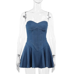 Aiertu Summer 2024 New Temperament Wrap Hip A Skirt European And American Style Sexy Bra Imitation Denim Dress For Women Aiertu