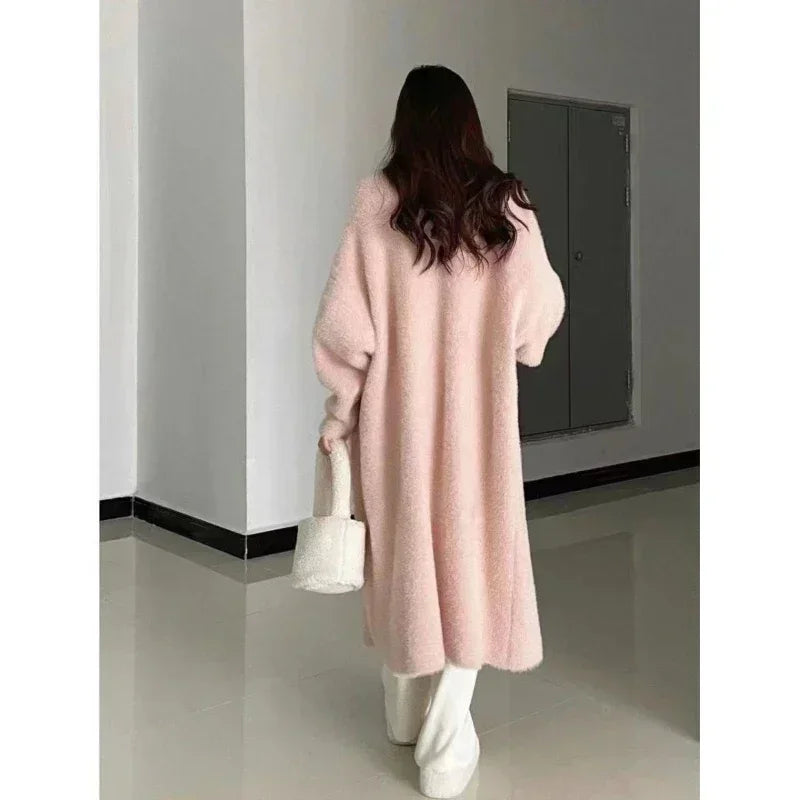 Aiertu Elegant Sweet Long Sweater Cardigan Women Korean Style Sweaters Coat Autumn Winter Solid Loose Casual Vintage Cardigan Aiertu