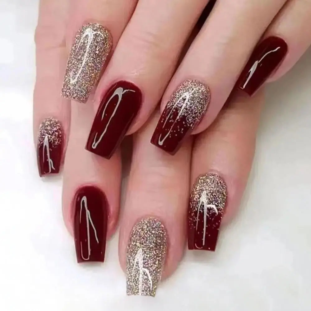 Aiertu 24pcs Gradient Fake Nails French Ballerina Nail Waterproof Faux Medium Coffin false nails Fingernails Press on Nails Tips aiertu