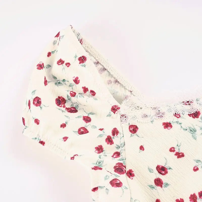 AIERTU  -  French Retro Rose Floral Dress with Waist and Thin Folds Pure Lust Sweet and Spicy Temperament Long Dress Aiertu