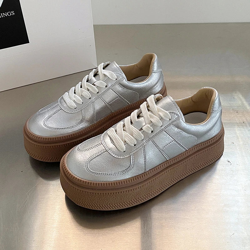 Aiertu 5cm Synthetic Leather Women Vulcanized High Brand Chunky Sneaker Casual Stable Shoes Platform Wedge Skate Boarding Shoes Aiertu