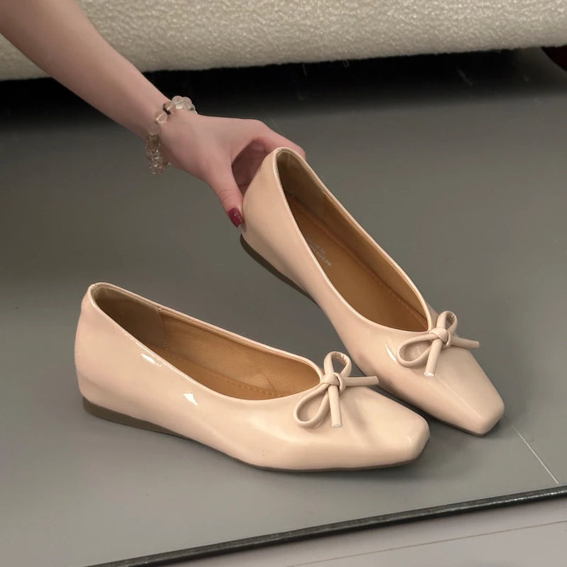 AIERTU  -  Bowtie Flat Shoes Women Ballerinas Square Toe Slip on Ballet Flats Lazy Loafers Moccasins Ladies Casual Comfort Shoes Aiertu