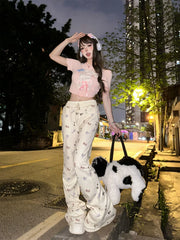 Aiertu Cat print slim casual pants Aiertu