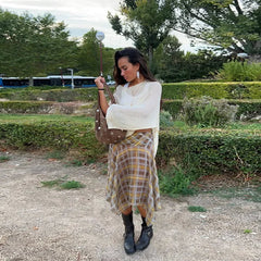 AIERTU  -  Women's Suit Matching Sets Plaid Scarf Cape Midi Skirt Vacation Casual Skirt Two-piece Set New In Matching Sets Releases In Sets Aiertu