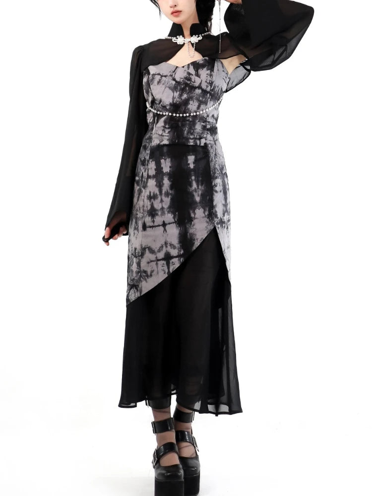 Aiertu Summer Vintage Black 2 Piece Dress Set Women Turtleneck Y2k Crop Tops Even Party Strap Midi Dress Slim Fashion Suit Chic Aiertu