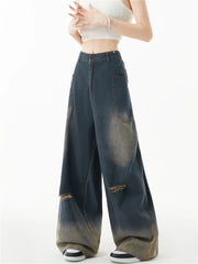 Aiertu Women Ripped Jeans Vintage Harajuku Baggy Denim Trousers Aesthetic Y2k Oversize Cowboy Pants Trashy Japanese 2000s Style Clothes Aiertu