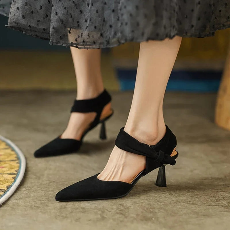 Aiertu Summer Women Sandals Pointed Toe Thin Heel Women Shoes 2023 Sheep Suede Leather Shoes for Women Cover Toe High Heels Party Shoes Aiertu