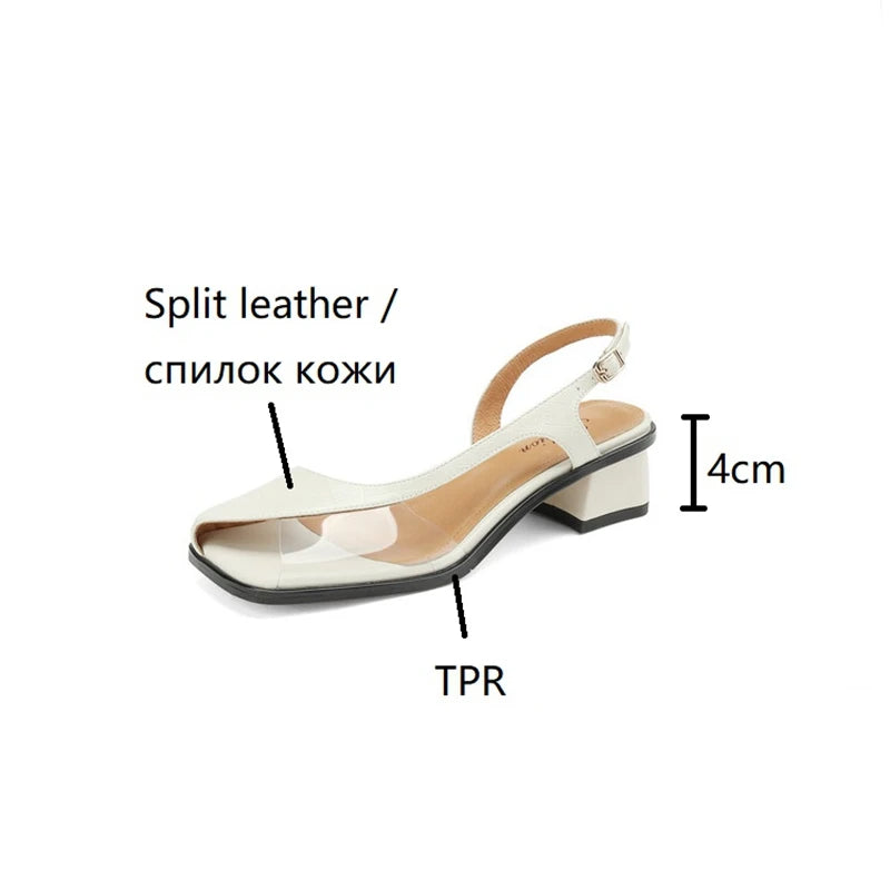 Aiertu NEW Summer Women Sandals Square Toe Chunky Heel Shoes Split Leather Shoes for Women Mixed Colors PVC Low Heel Designer Sandals Aiertu
