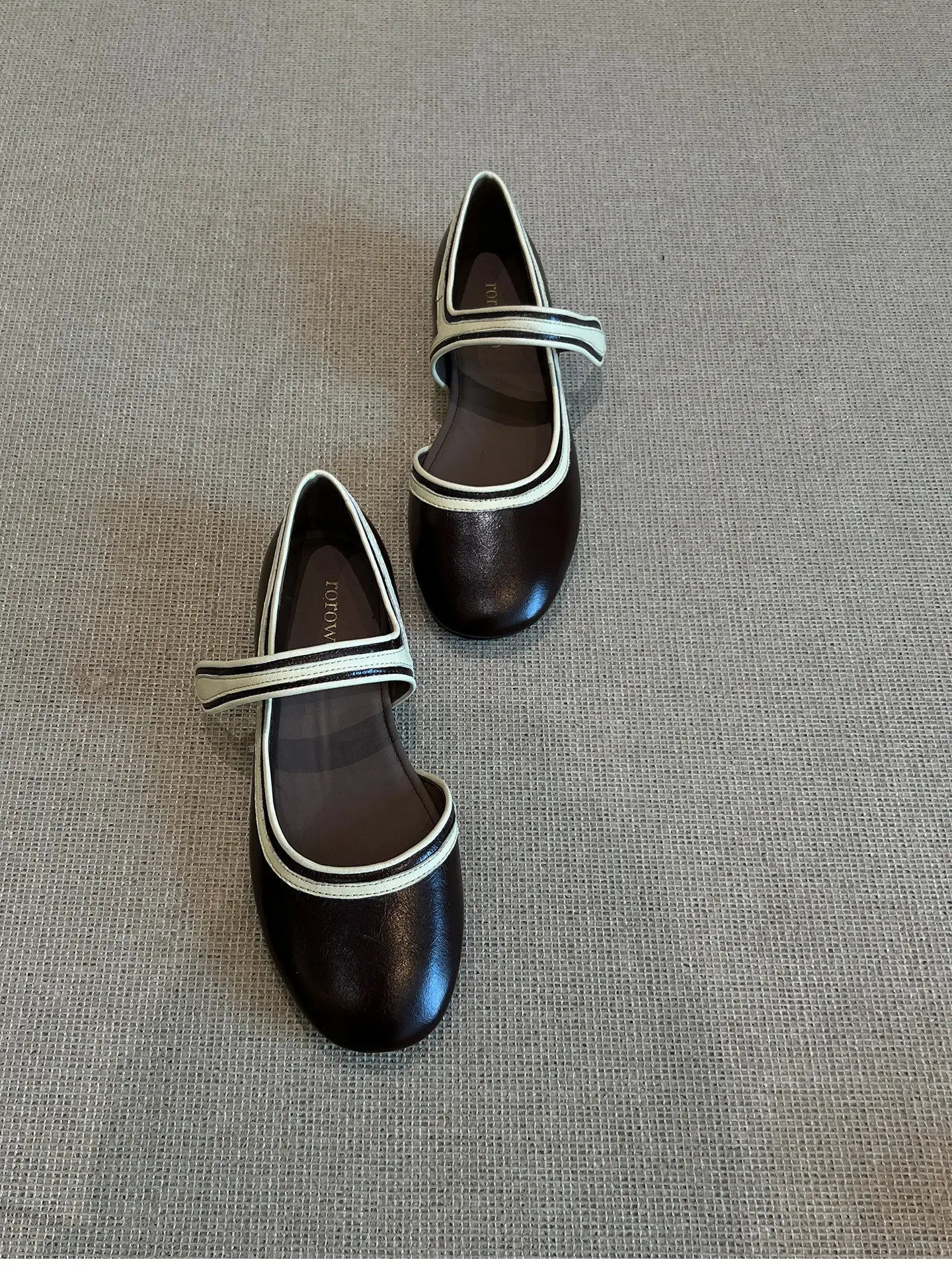 AIERTU  -  French Style Flat Bottom round Head Pearl Embellished Mary Jane Shoes Women's Slip-On Shoes with Magic Tape Spring New Arrival Aiertu