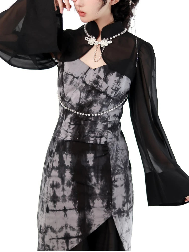 Aiertu Summer Vintage Black 2 Piece Dress Set Women Turtleneck Y2k Crop Tops Even Party Strap Midi Dress Slim Fashion Suit Chic Aiertu