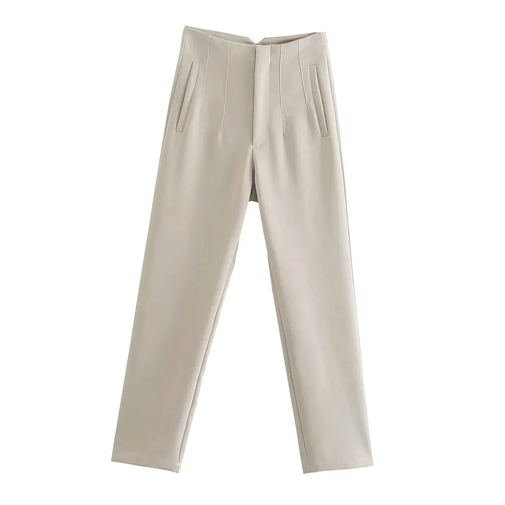 Aiertu Women Fashion With Pockets Casual Basic Solid Pants Vintage High Waist Zipper Fly Female Ankle Trousers Pantalones Mujer aiertu