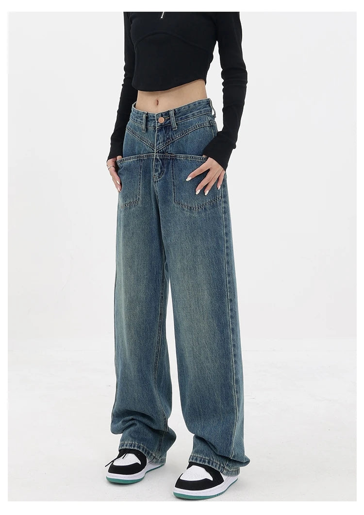 Aiertu Baddie Baggy Wide Leg Boyfriend Jeans Aiertu